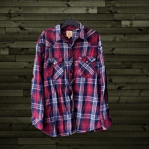 RESISTOL Double Plaid Flannel Button Up XXL